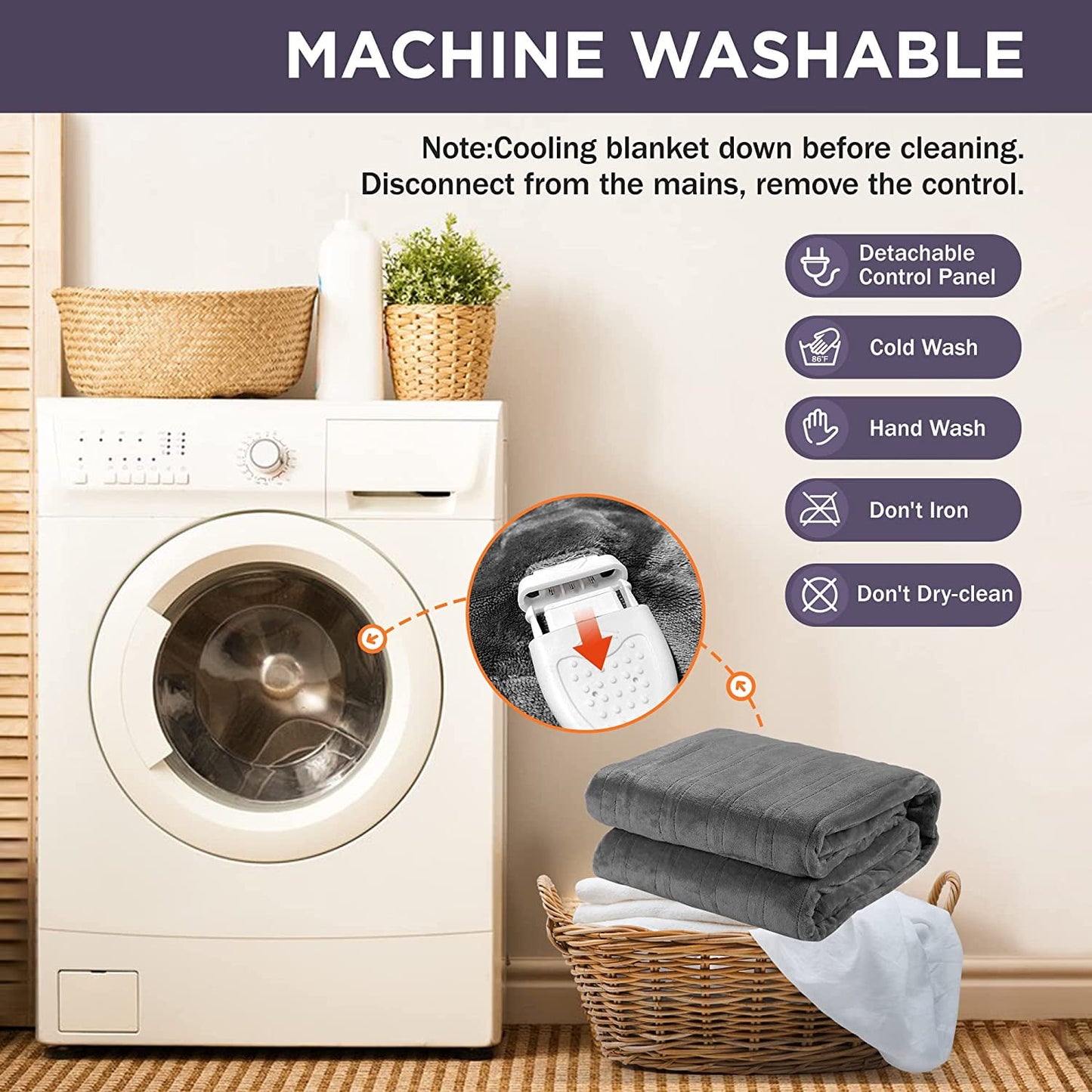 Royalcraft Electric Blanket King Size 90"x100" Flannel Heated Throw Blanket, Dual Controls Setting Electric Blanket, 10 Heating Levels, 12H Auto-off, 5 Years Warranty, Machine Washable