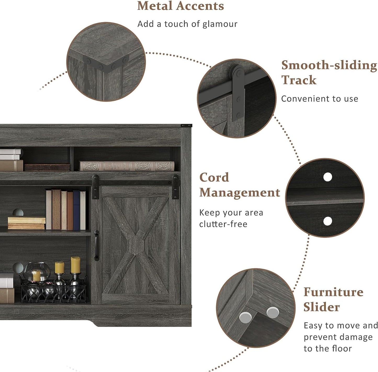 Mayincolor Farmhouse TV Stand for 65+ Inch TVs, Rustic Wood Media Console with Sliding Barn Doors, Dark Grey