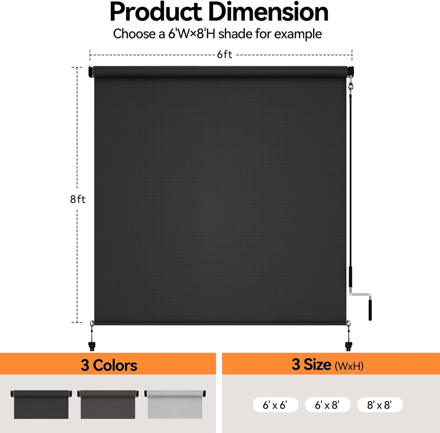 Superjoe Outdoor Roller Shades for Patio New Material with 95% UV Protection, 6'L x 6'W Blinds Roll Up for Gazebo Porch, Deck, Pergola, Blockout Waterproof Protect Privacy, Black