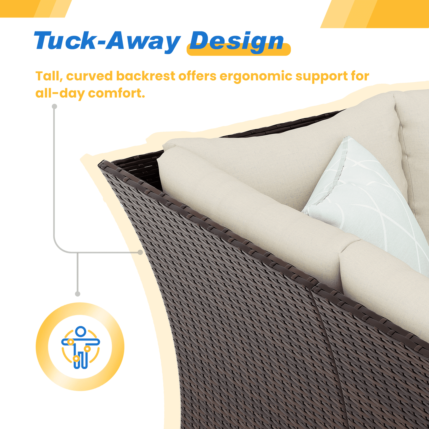 Superjoe High Curved Back 7-Piece Wicker Dining Sectional Sofa with Dining Table and Chair, Ivory