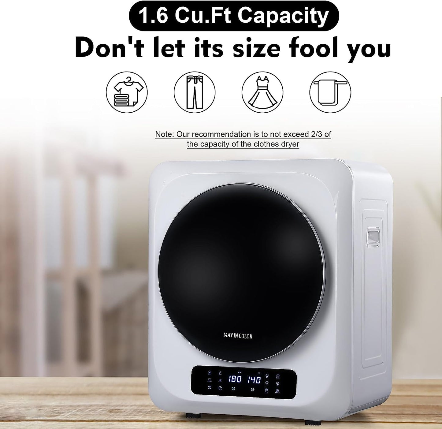 Portable Clothes Dryer 8.8 Lbs Compact Electric Dryer with Smart Moisture Sensor 850W Dryer with LCD Control Panel Tumble for RV Apartment Dorm Home, White