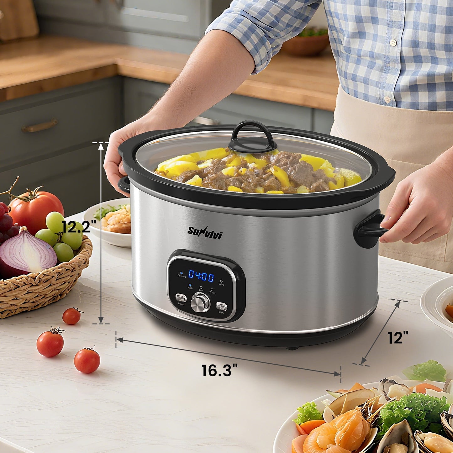 Heynemo 8.5QT Programmable Slow Cooker with Delay Function