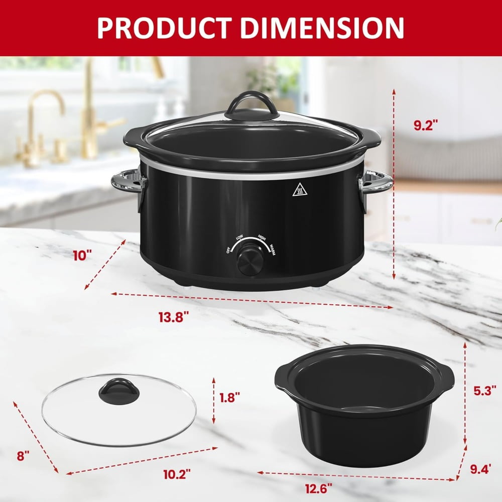 4 QT Slow Cooker, Buffet Server and Warmer with 3 Heating Modes, Compact Slow Cooker, Dishwasher-Safe Removable Ceramic Pot & Tempered Glass Lid, Stainless Steel, Black