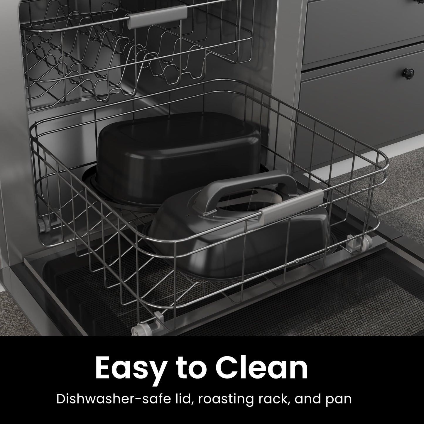 Sunvivi 26 Quart Electric Turkey Roaster Oven with Visible Glass Lid,Removable Pan & Rack, Stainless Steel, Black