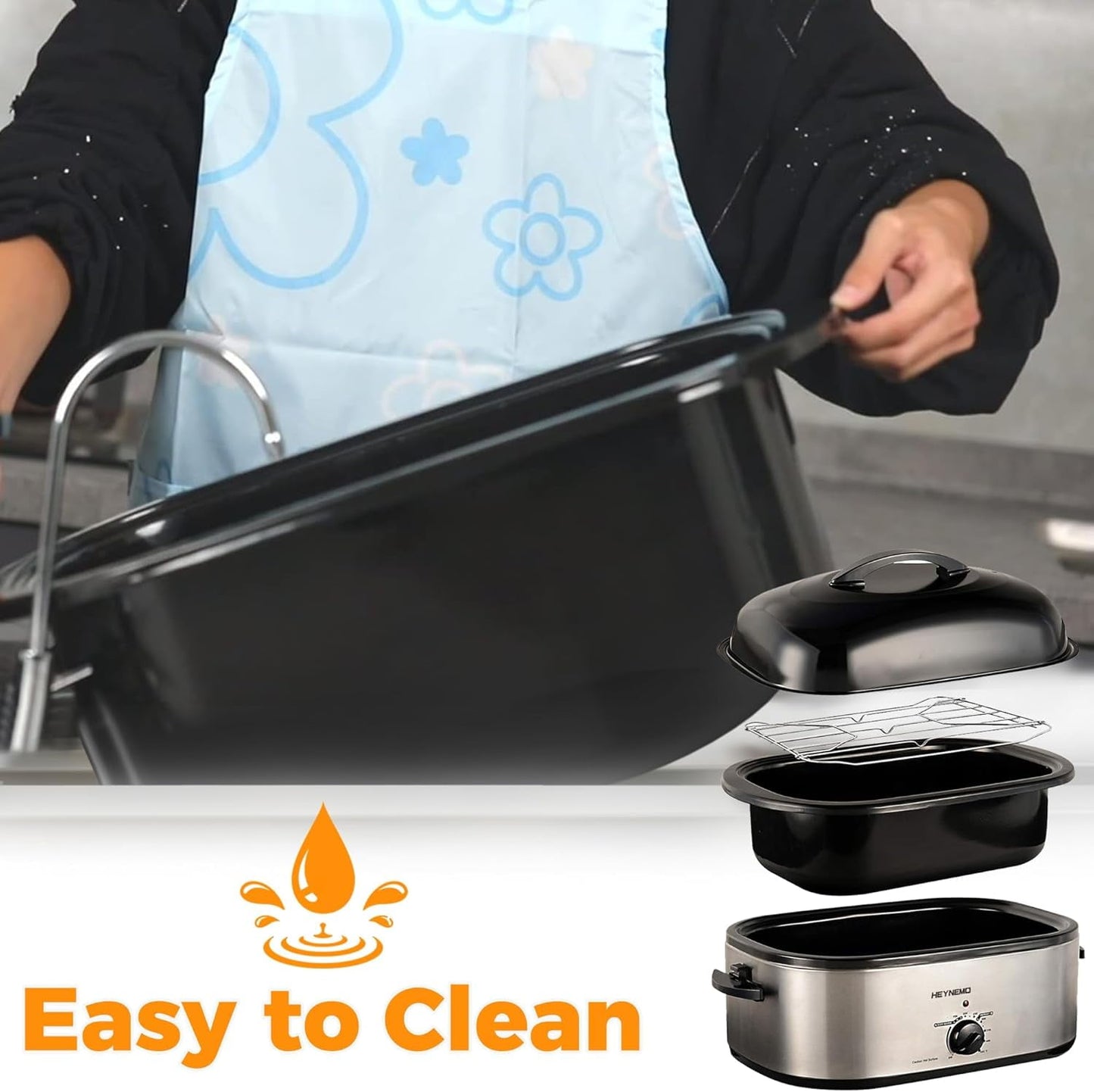 Superjoe 22 Quart Electric Roaster Oven with Visible & Self-Basting Lid, Large Turkey Roaster with Defrost Warm Function, Adjustable Temperature, Removable Pan Rack, Stainless Steel
