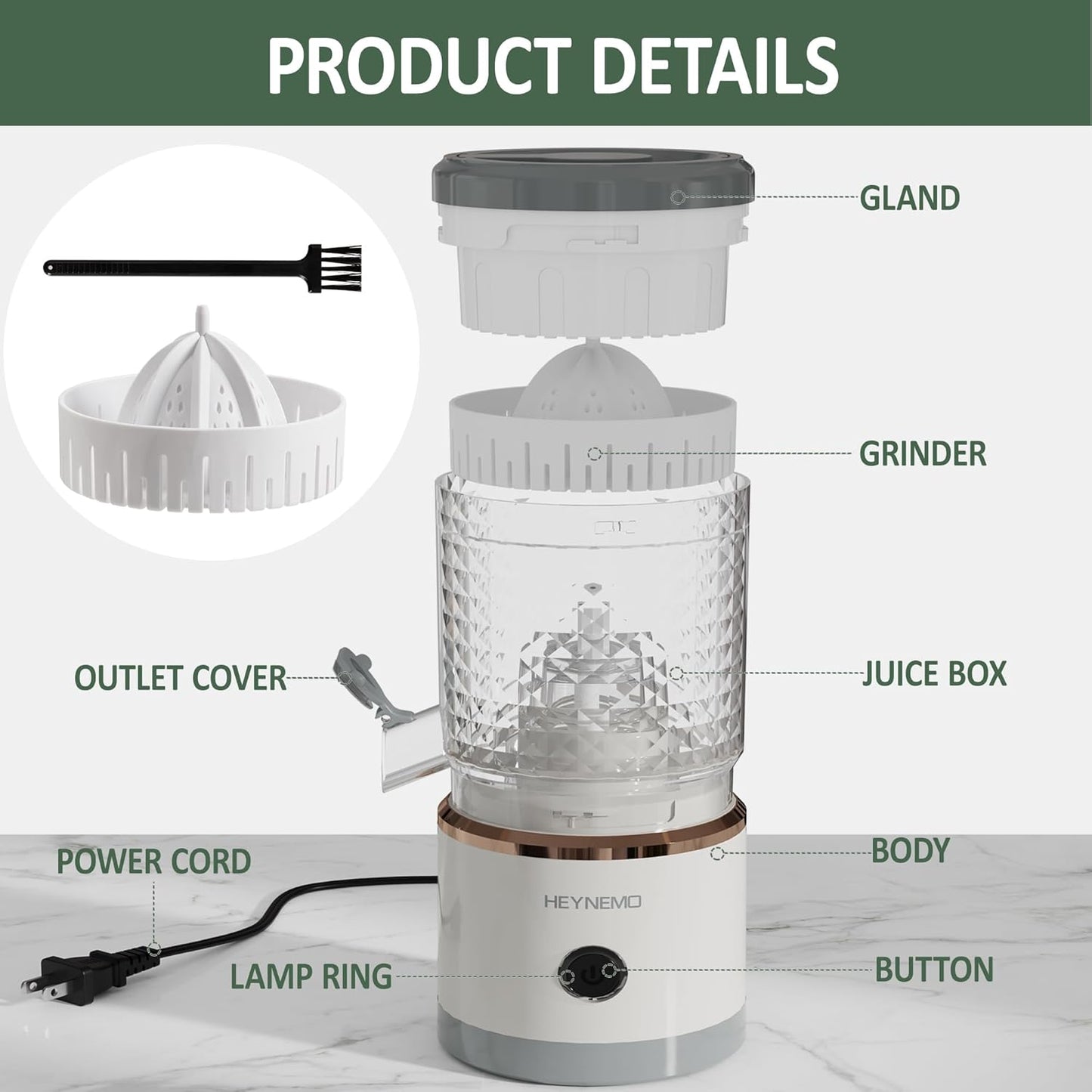 Electric Citrus Juicer 90W Automatic Juice Squeezer with High-Speed 15,000 RPM Ideal for Orange Lemon Grapefruit