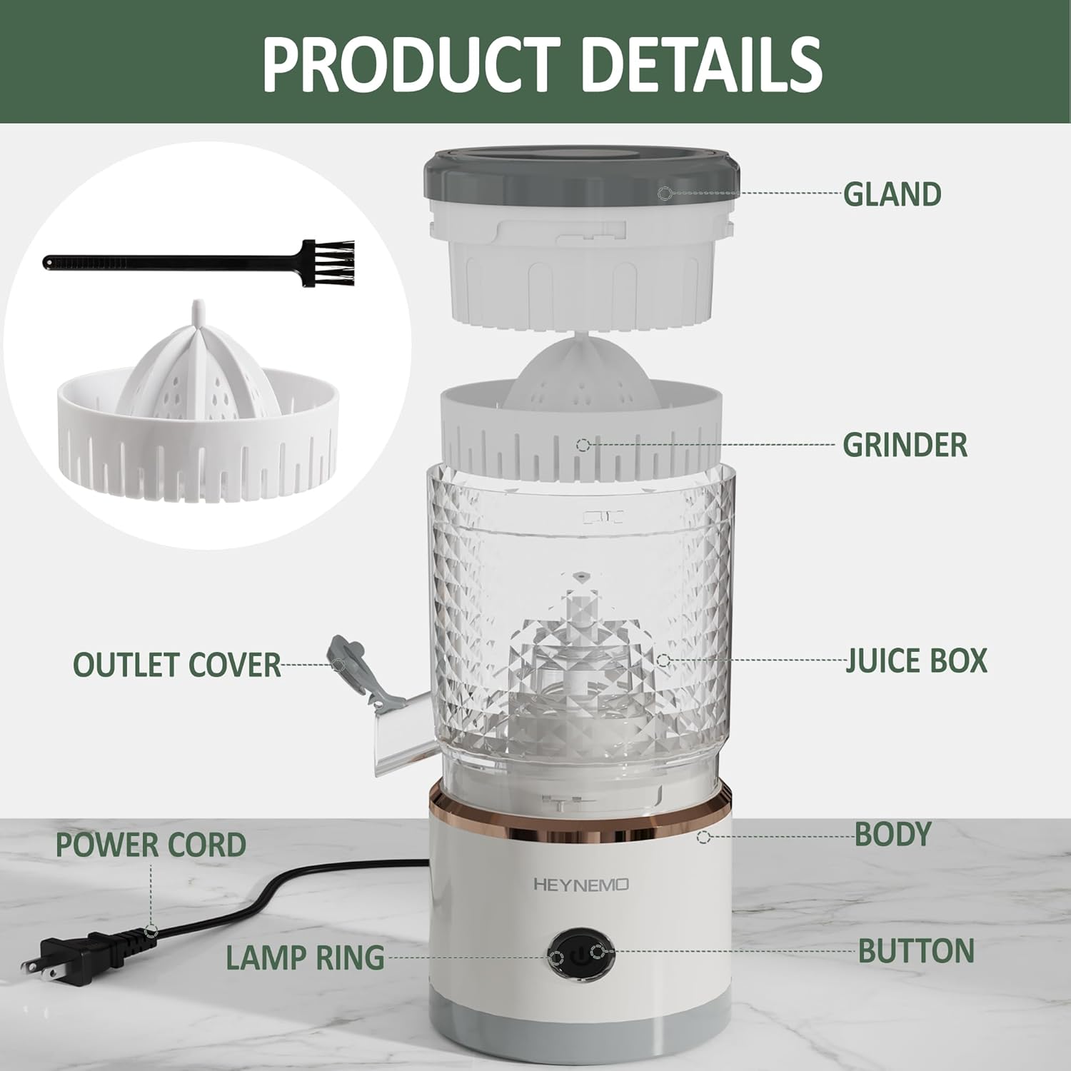 Electric Citrus Juicer 90W Automatic Juice Squeezer with High-Speed 15,000 RPM Ideal for Orange Lemon Grapefruit