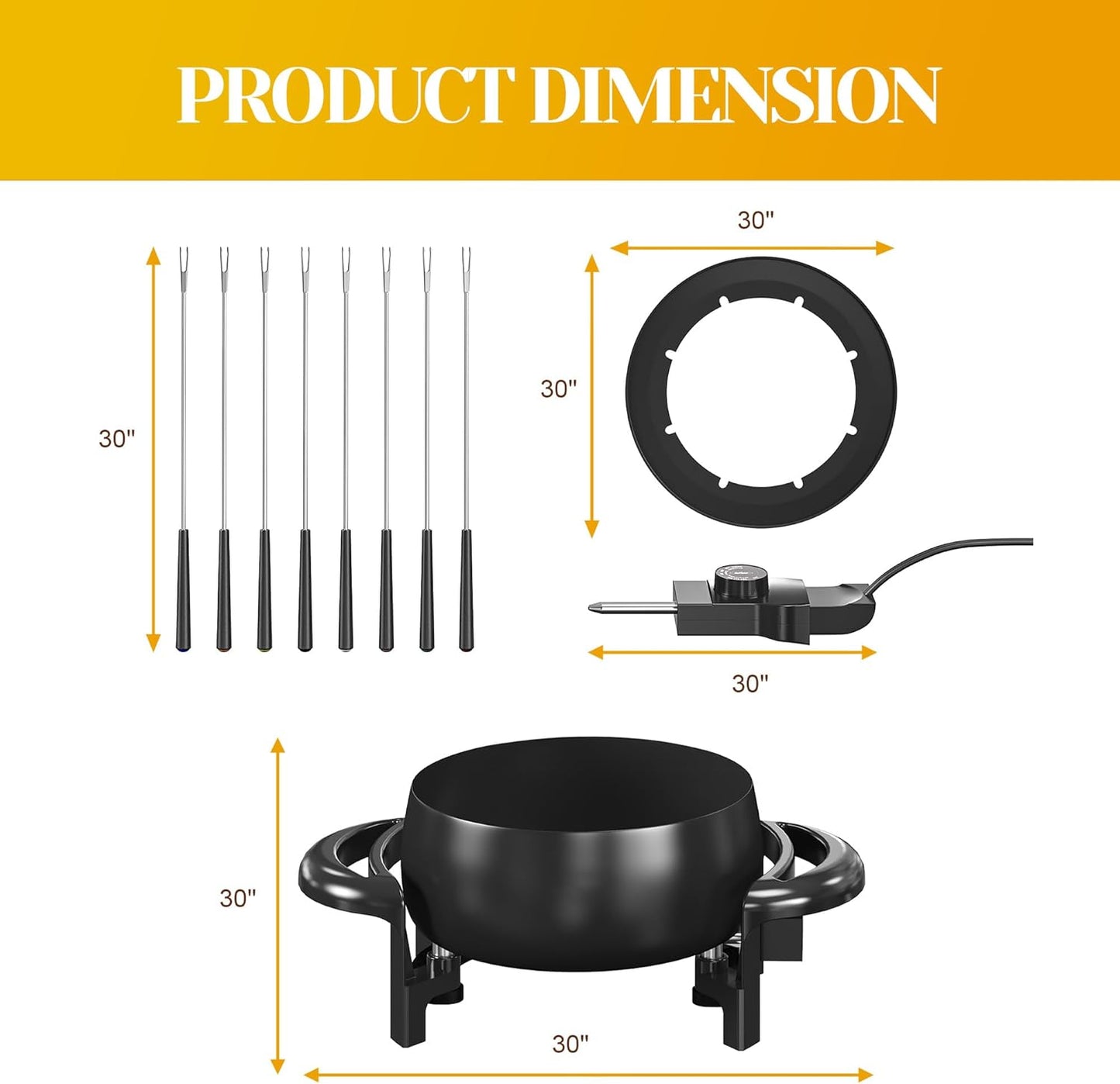Electric Fondue Pot Set 3 Quart Fondue Set for Melting Chocolate Cheese with 8 Color-Coded Forks