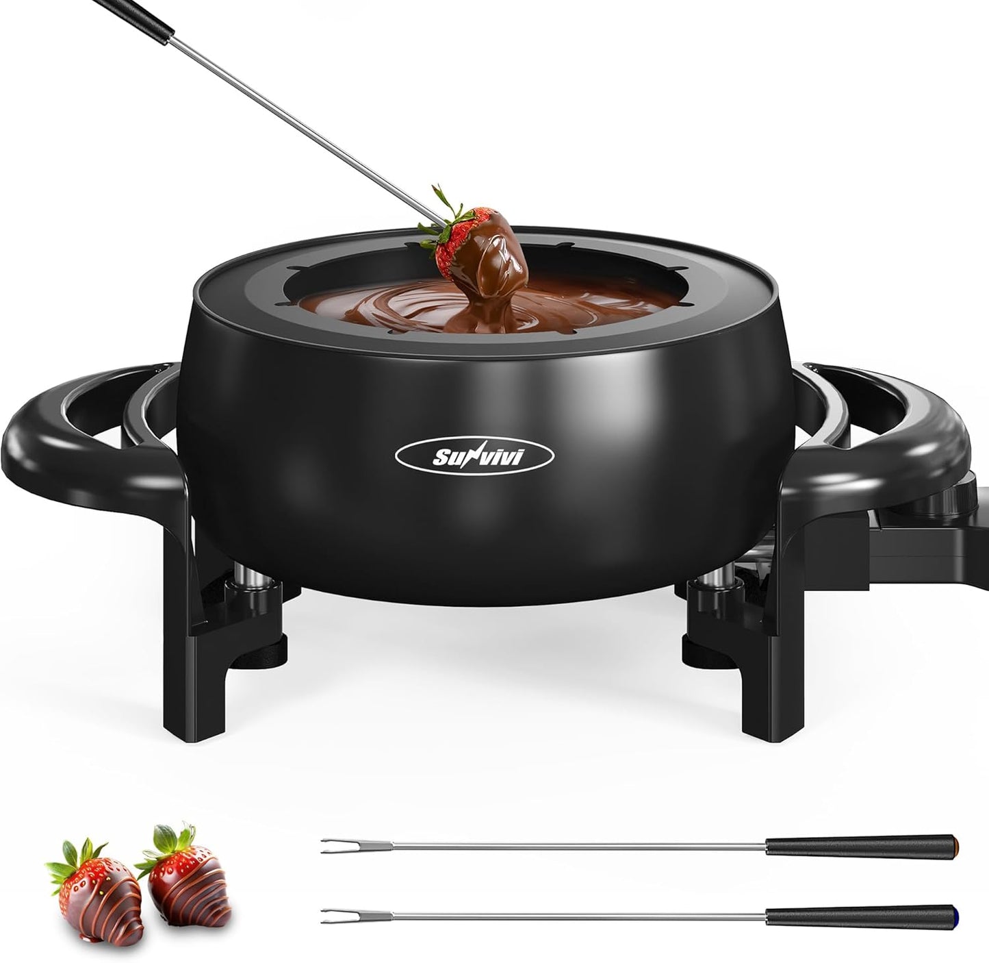 Electric Fondue Pot Set 3 Quart Fondue Set for Melting Chocolate Cheese with 8 Color-Coded Forks