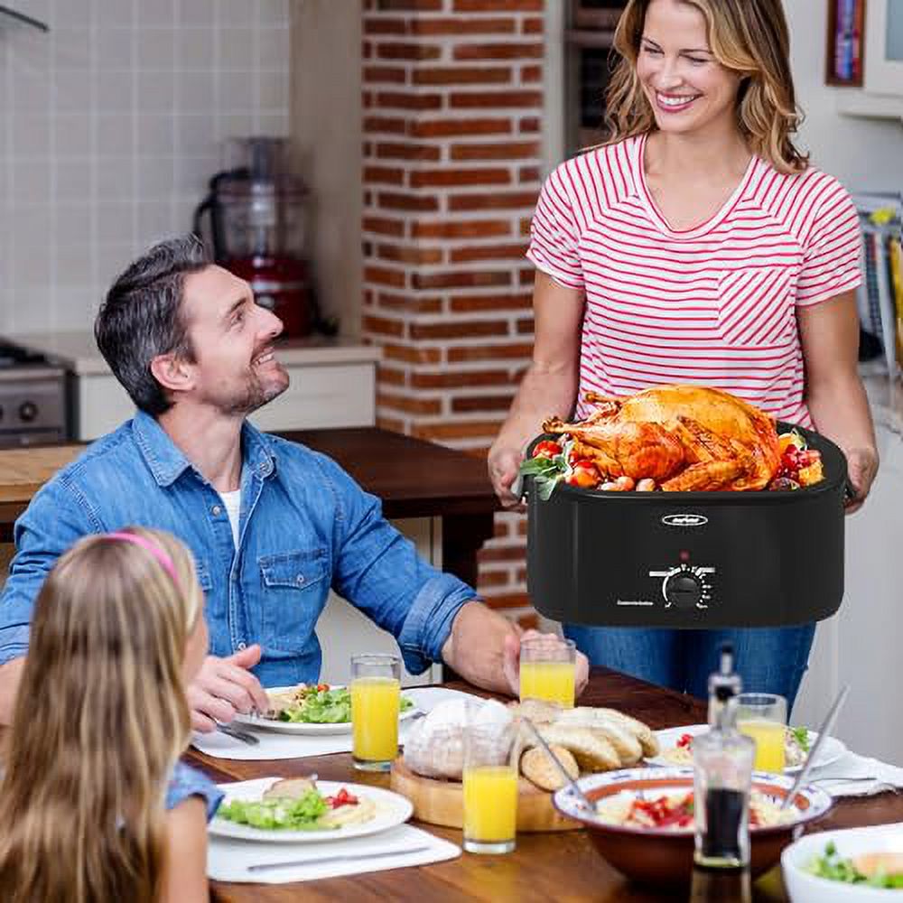 Sunvivi 24 Quart Electric Turkey Roaster Oven with Visible Glass Lid,Removable Pan & Rack, Stainless Steel, Black