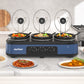 Sunvivi 3-in-1 Crock Pot Slow Cooker, 4.5QT Buffet Server and Food Warmer with 3 Removable Ceramic Pots, Crockpot with 3 Spoons and Lid Rests for Parties, Picnics, Blue
