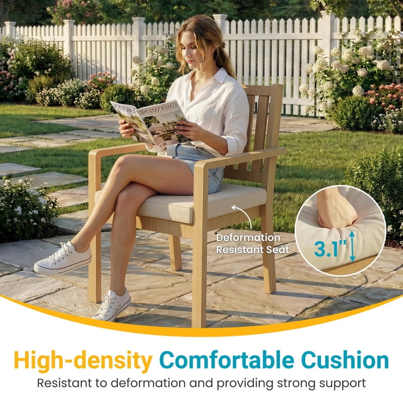 Acacia Patio Chairs Set of 4 for All-Weather, Outdoor Patio Chairs with 3.1" Thick Cushions, Wooden Porch Chairs for Deck Balcony Garden, Brown,Heynemo