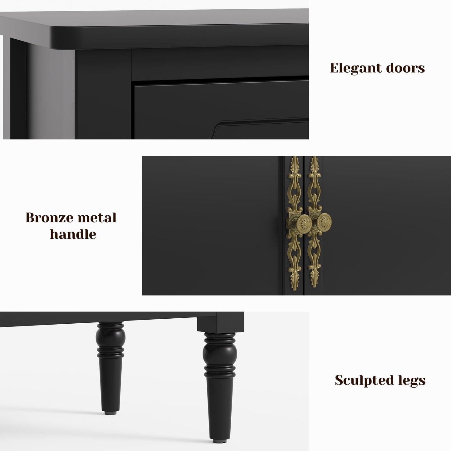 Heynemo 3-Door Storage Cabinet, Sideboard Cabinet with Adjustable Shelves, Ideal for Entryway, Living Room, Dining Room, Black