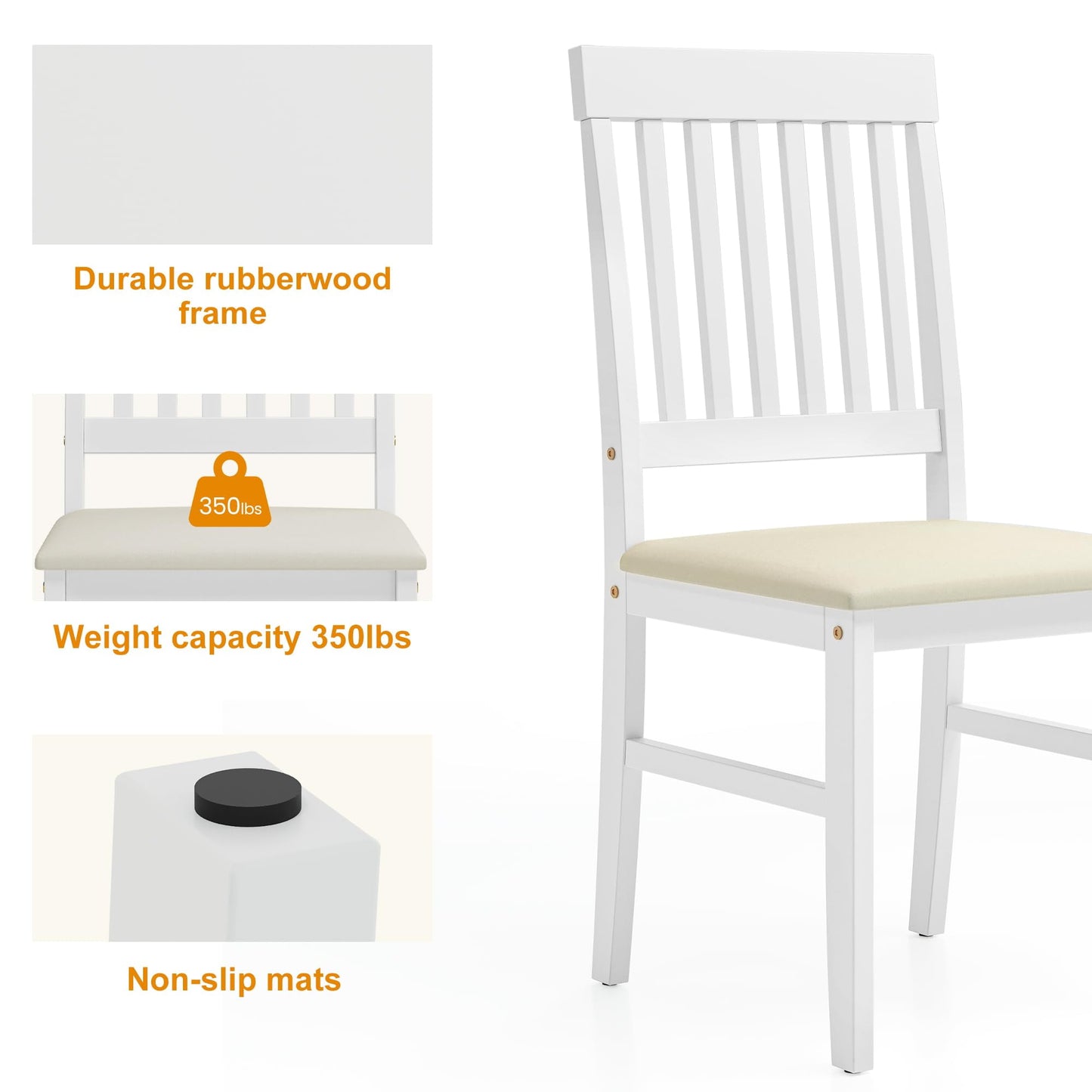 Heynemo Wooden Dining Chairs Set of 6, Modern Dining Chairs with Rubberwood Legs, 350LBS Capacity, Leather Side Seat for Kitchen, Dining Room, Living Room, Home Office, Courtyard, Terrace, White