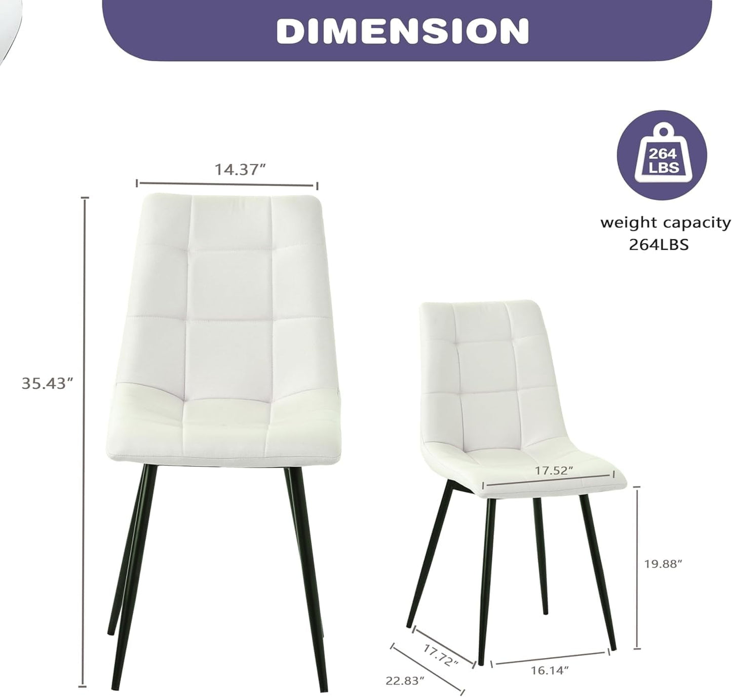 Royalcraft Modern Kitchen Chairs, Dining Chairs Set of 4, White Dining Chairs with Cushion Seat and Metal Legs for Living Room, Bedrooms, Kitchen, Beige