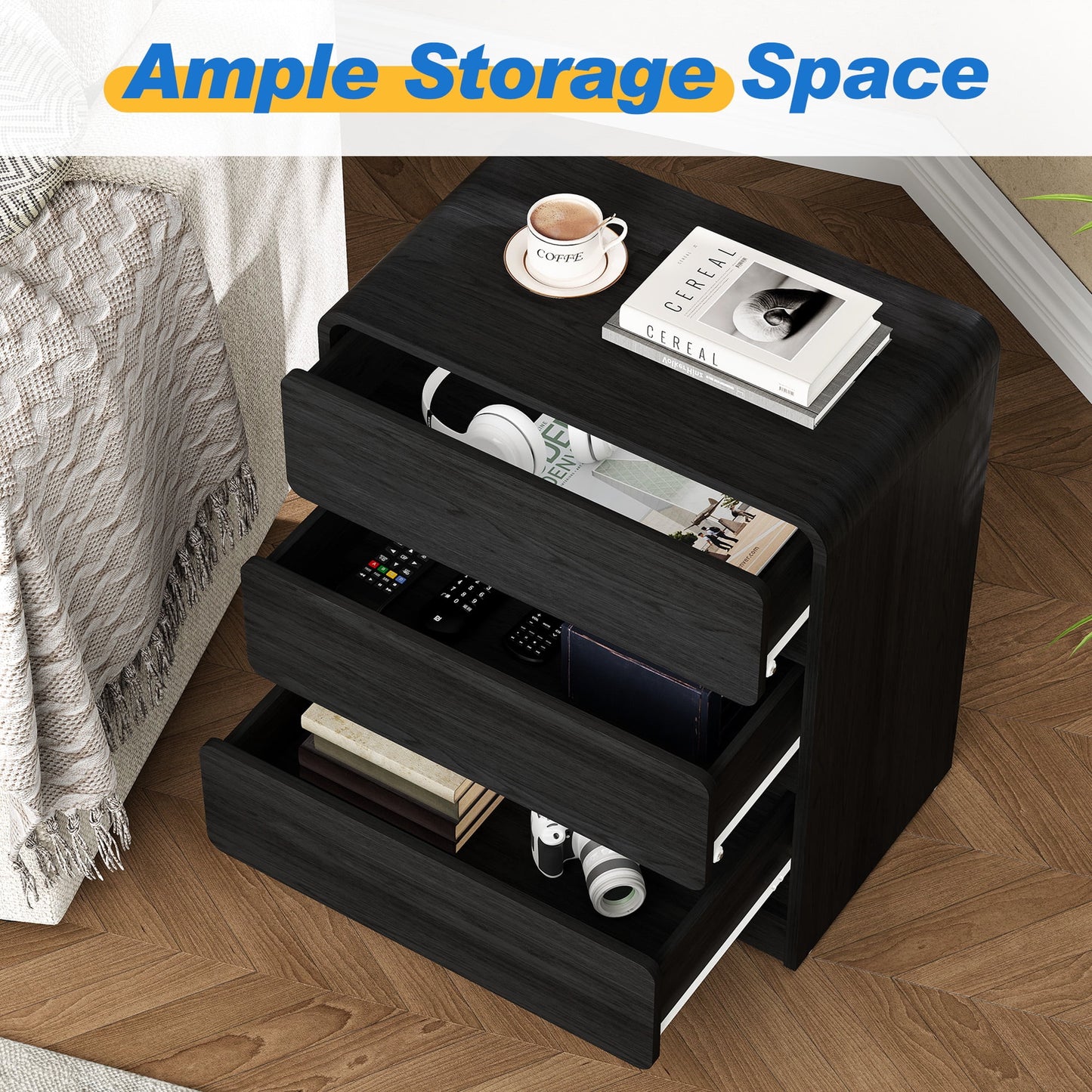 May in Color Black Handle?Free 3?Drawer Dresser Set of 2, Tall Nightstand, Modern Storage Cabinet for Bedroom, Living Room, Office
