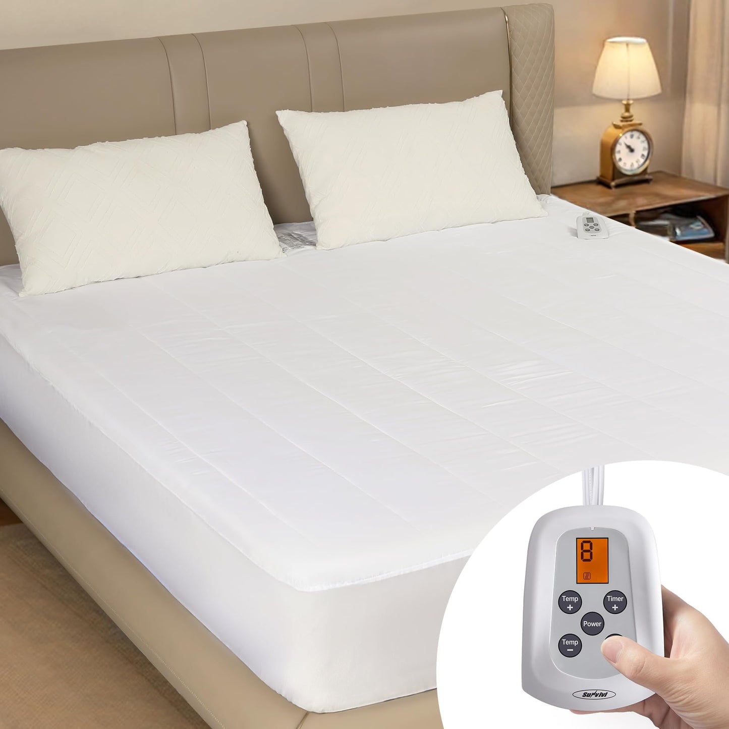 Sunvivi Twin Size Heated Mattress, Electric Bed Mattress Pad with 12-Hour Timer & 10 Heat Settings, Full Bed Warmer, Machine Washable, 39" x 75"