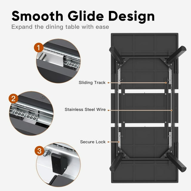 Royalcraft Patio Dining Expandable Table, 59"- 75" Aluminum Outdoor Dining Table, Rectangular Patio Table with Adjustable Feet, Metal Outdoor Table for 4-8 Person, Backyard Garden Porch Deck, Grey