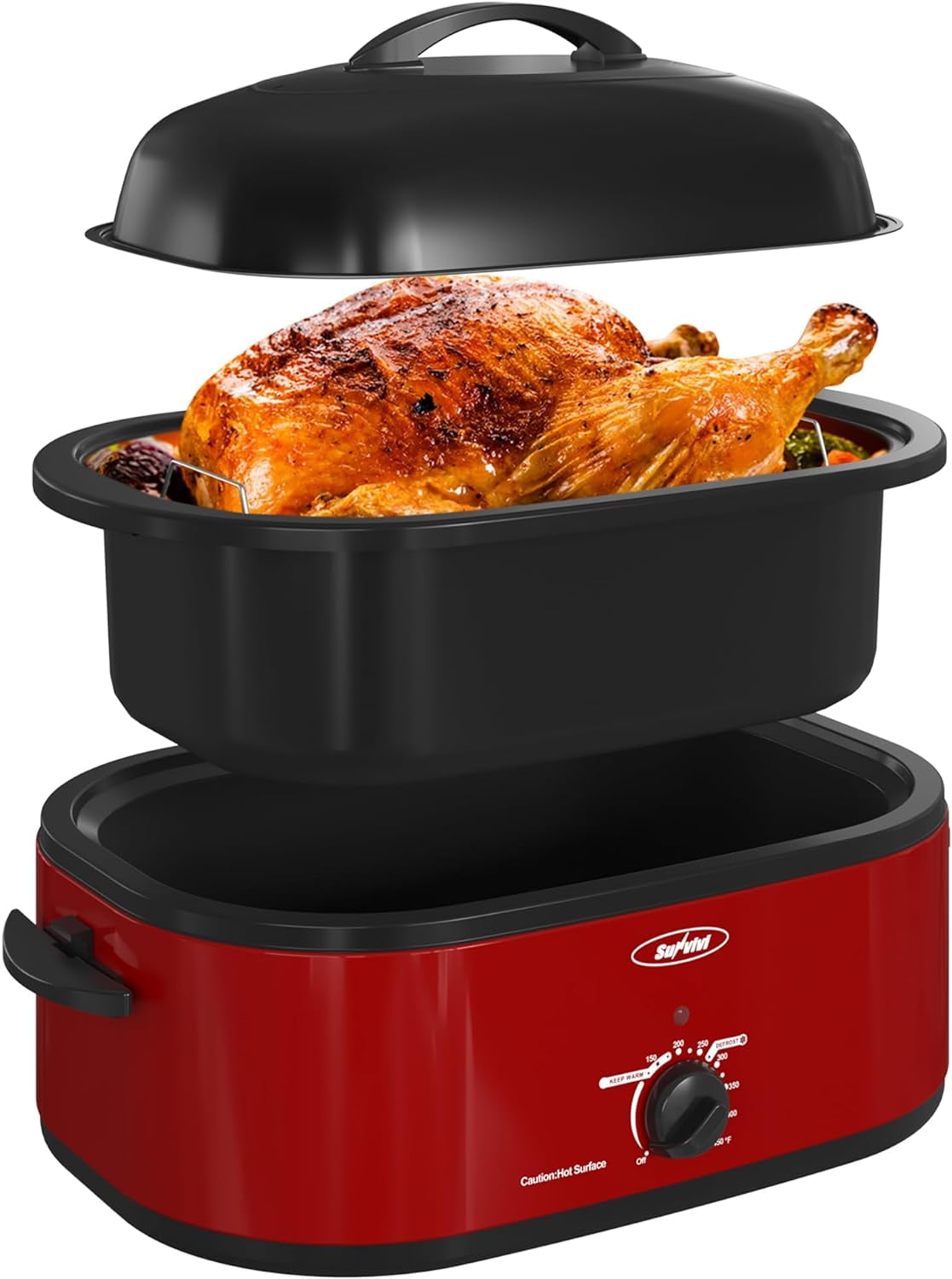 CozyHom 20-Quart Electric Roaster Oven, Turkey Roaster Oven with Removable Pan and Rack, Perfect for Large Meals and Holiday Feasts, Red