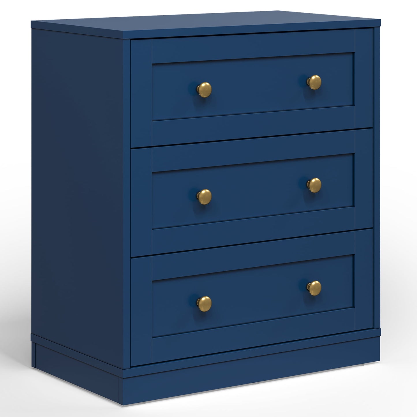 May in Color 3-Drawer Nightstand, Modern Bedside Table with Gold Knobs, Wooden End Table for Bedroom, Living Room, Hallway, or Closet, Blue