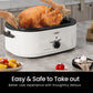 Sunvivi Roaster Oven with Self-Basting Lid, 20qt Electric Roaster with Removable Pan & Rack, Turkey Roaster Oven with Defrost & Warm Function, Stainless Steel, White
