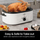 Sunvivi Roaster Oven with Self-Basting Lid, 18qt Electric Roaster with Removable Pan & Rack, Turkey Roaster Oven with Defrost & Warm Function, Stainless Steel, White