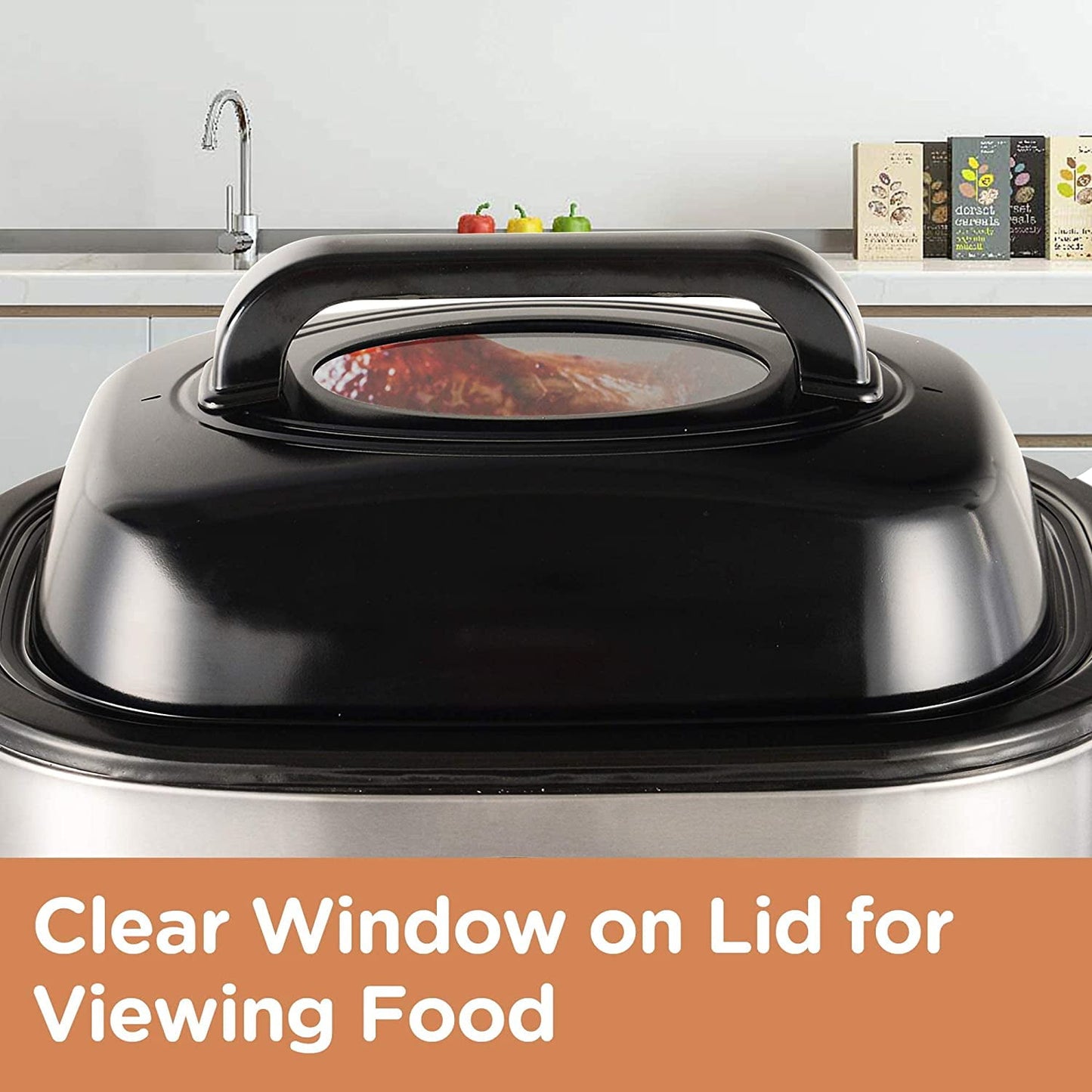 CozyHom 24 Quart Electric Roaster Oven Stainless Steel Roaster Oven with Self-Basting Lid Removable Insert Pot, Silver