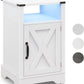 Superjoe LED Nightstand Set of 1 with Charging Station, Bedside Table with Storage Cabinet and Shelf, Rustic End Table, Farmhouse Wooden Side Table, for Bedroom, Living Room, White