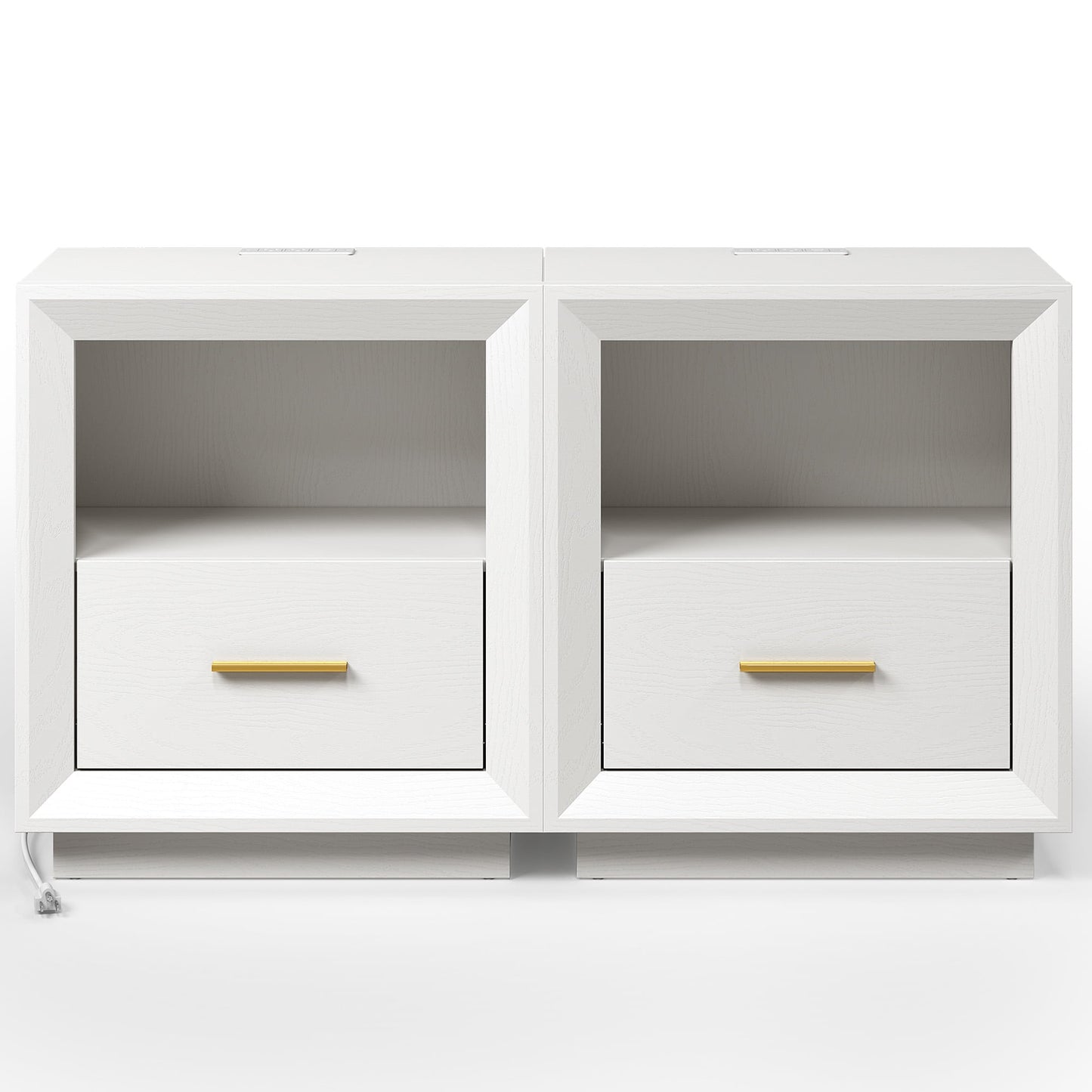 Heynemo Smart Nightstand Duo: Charging Bedside Tables with Big Storage Drawer, Dual USB-C Hub, Multi-Functional Cabinet for Bedroom, Set of 2, White