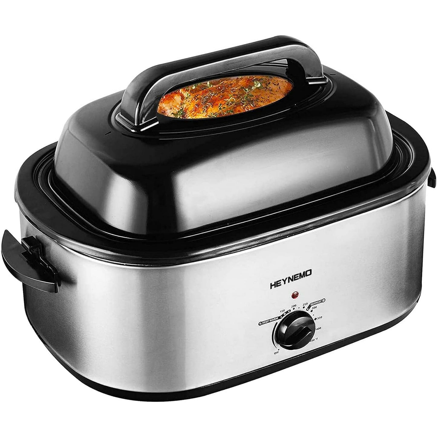 24 Quart Electric Roaster Oven, Stainless Steel Buffet Turkey Roaster Oven with Self-Basting Lid Removable Pan, Silver