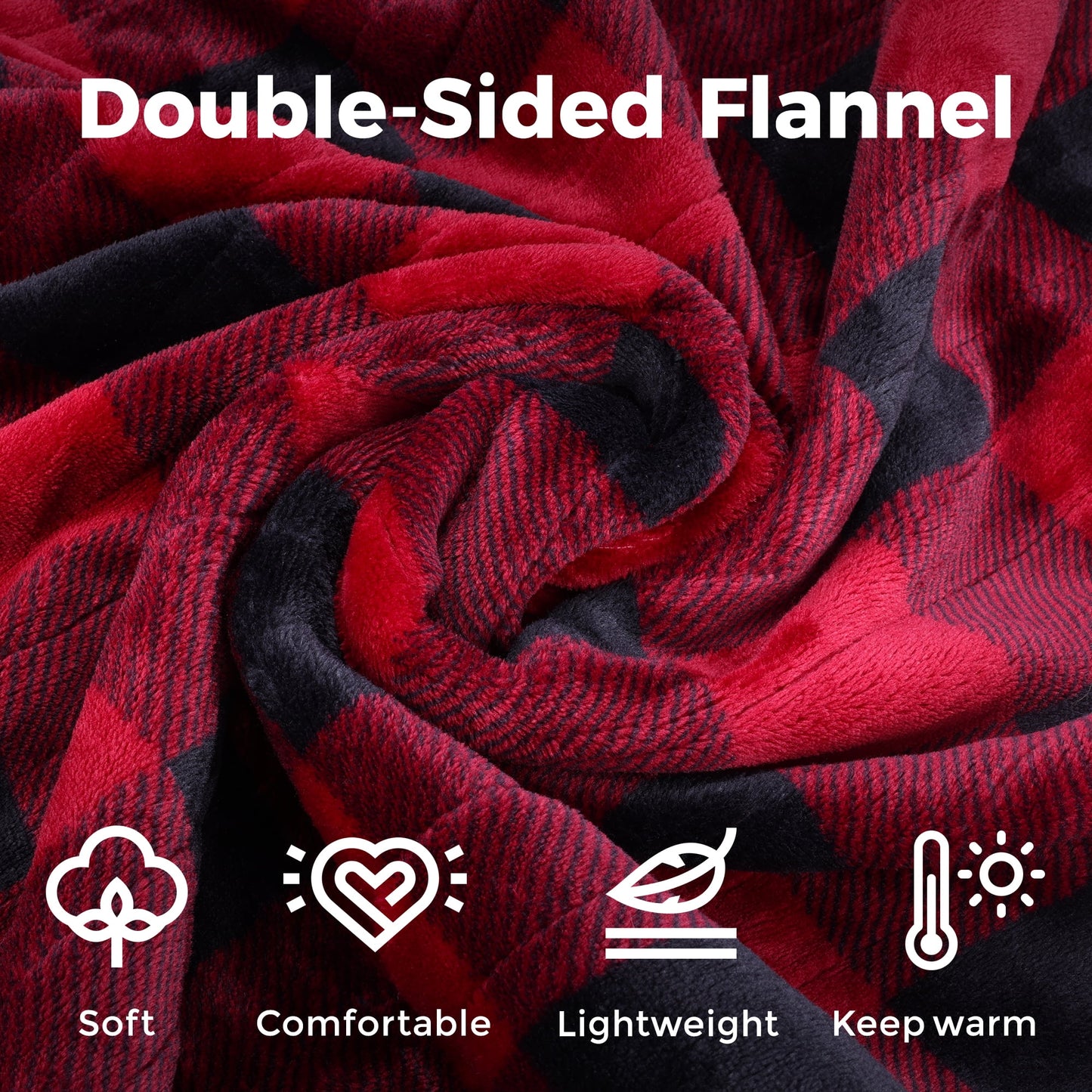 Heynemo 50" x 60" Electric Blankets Heated Throw Soft Flannel Heating Blanket with 4 Hours Auto Off, 5 Years Warranty, ETL Certified, Machine Washable, Red & Black