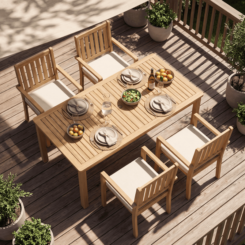 5-Piece Acacia Patio Table and Chairs Set for All-Weather, Outdoor Patio Dining Set with Umbrella Hole and Removable Cushion for 4, Durable Patio Table and Chairs Set for Backyard, Garden, Heynemo