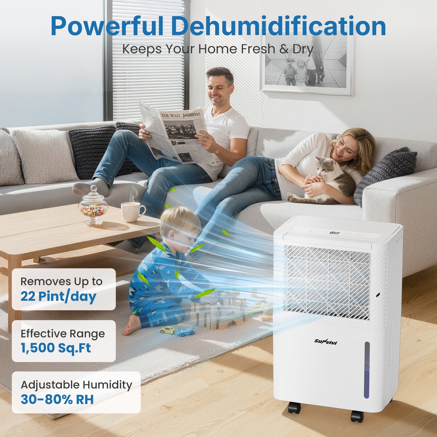 Heynemo Dehumidifier 1500 Sq Ft with 71oz Water Tank & 24H Timer, Quiet Portable Dehumidifiers for Basement, Bedroom, Bathroom, RV