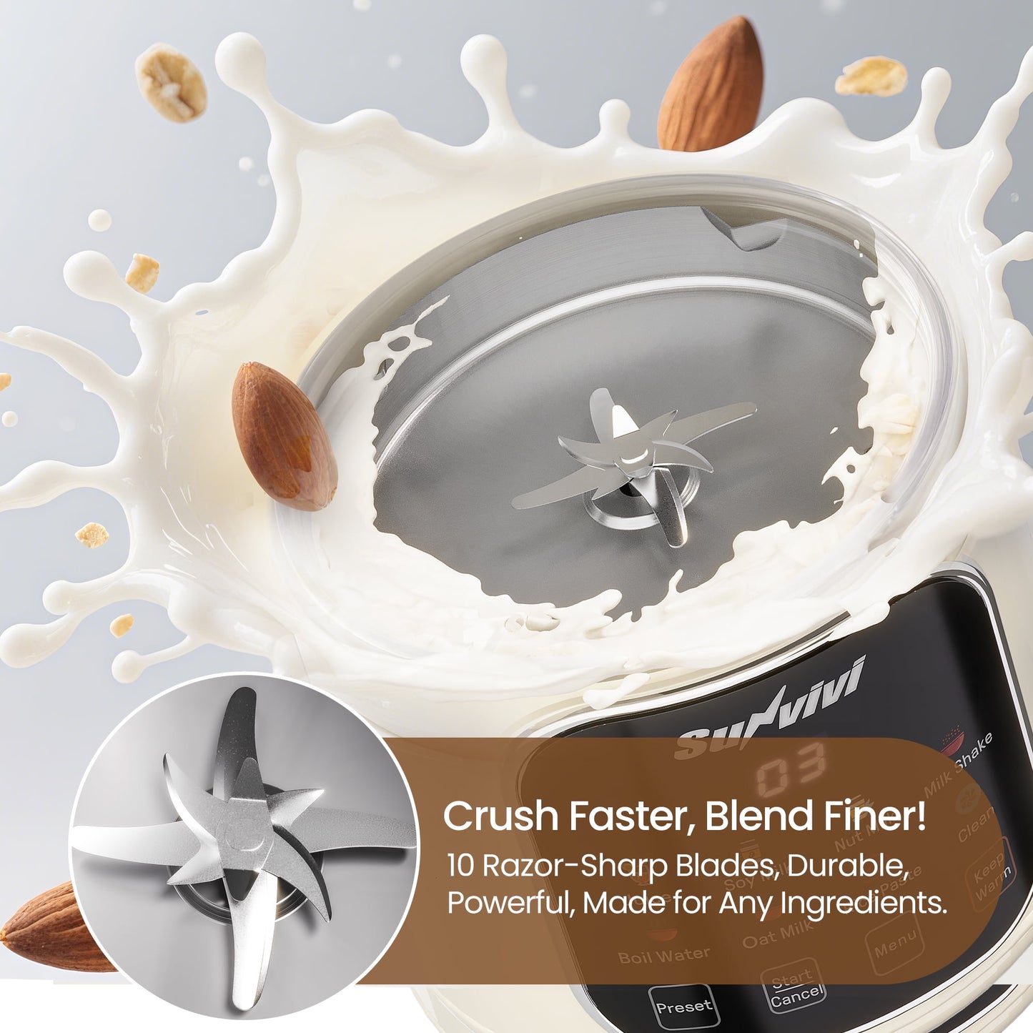 Heynemo 8-in-1 Nut Milk Maker, 60oz Soy Milk & Nut Milk Processor, Delay Start, Keep Warm, Self-Clean, Juice, Milkshake, Rice Paste