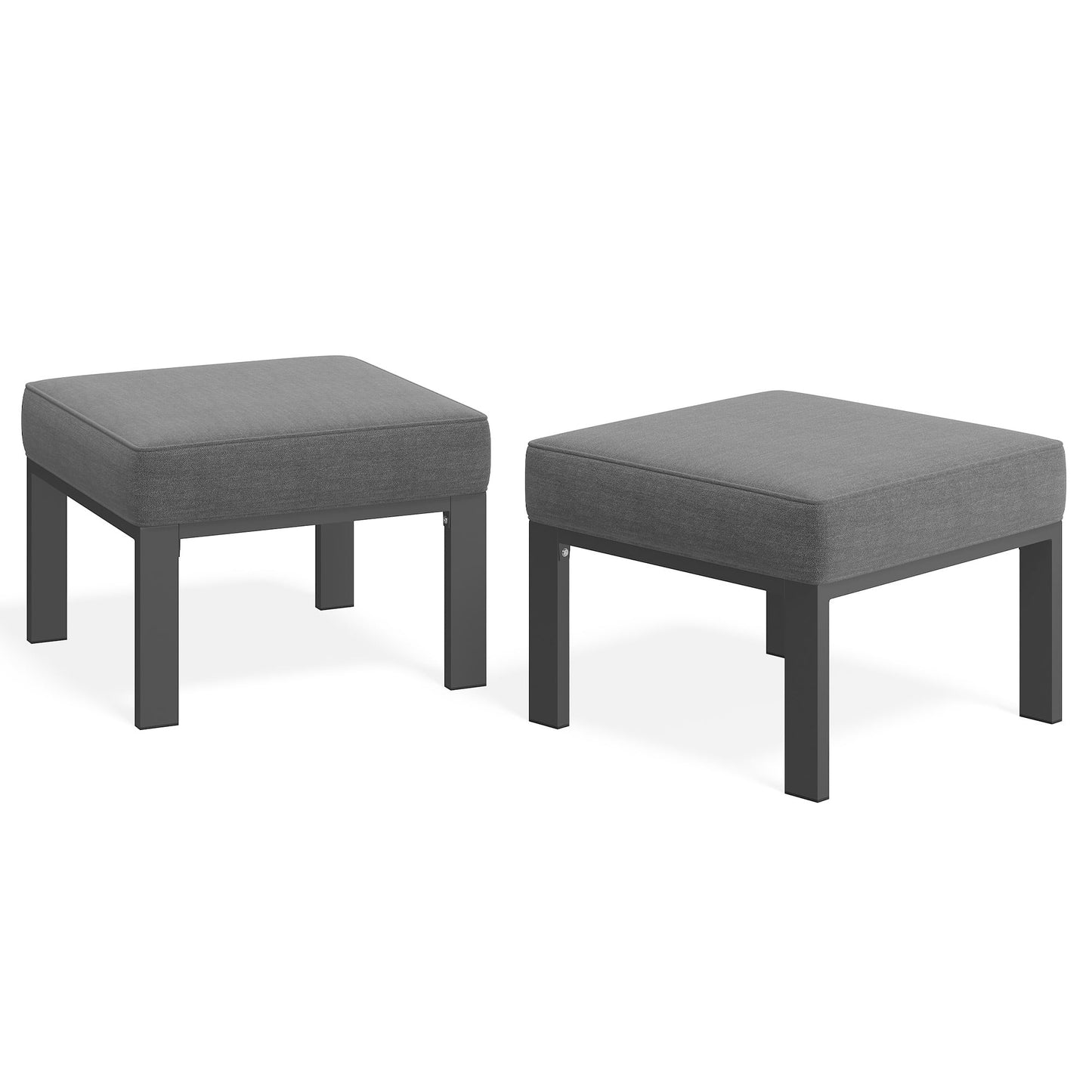 Heynemo Patio Furniture Footstools Metal Ottomans Set of 2, Metal Outdoor Ottomans with Upgraded Cushions, All-weather Outdoor Footrest Seat for Balcony, Garden, Deck, Backyard, Grey