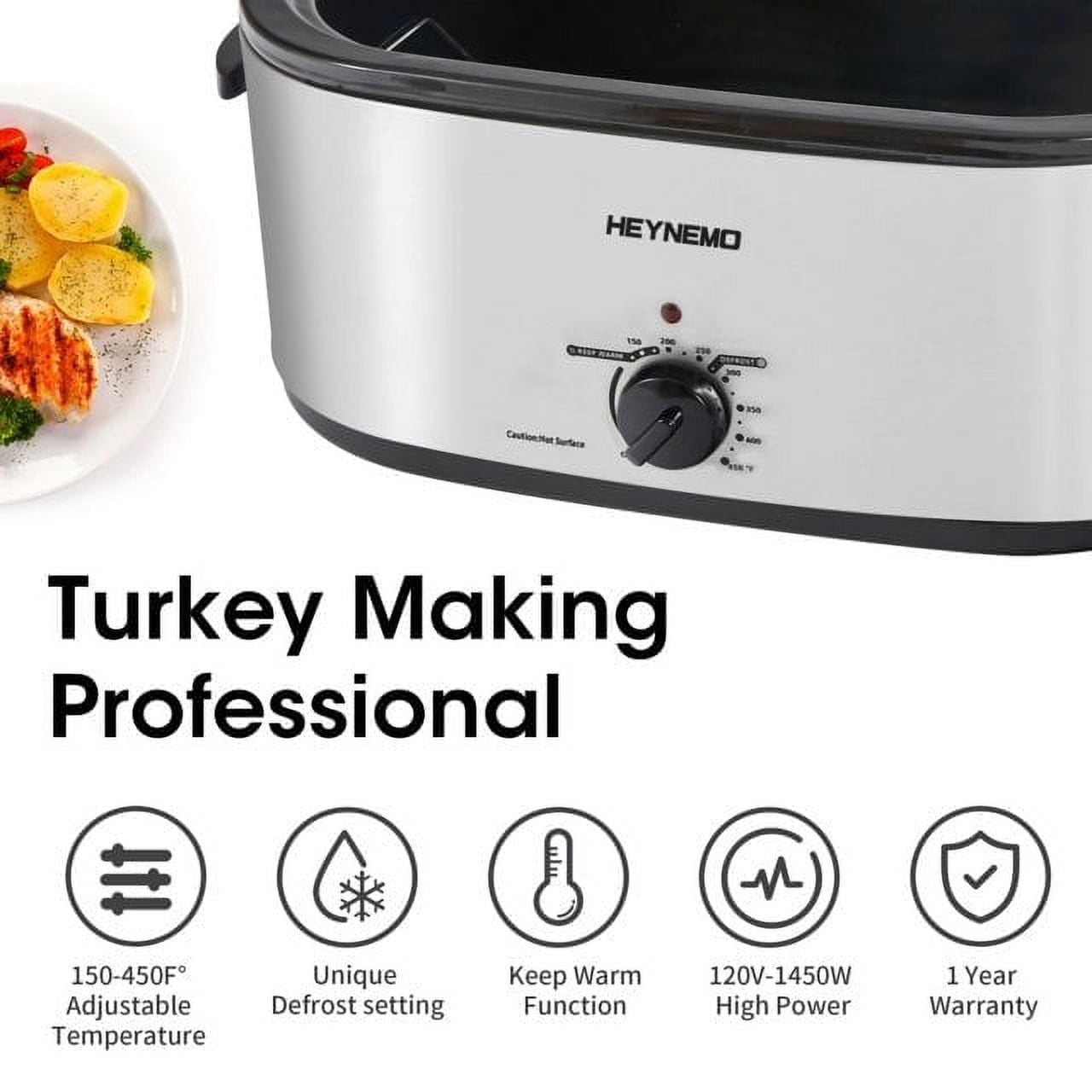 Superjoe 20 QT Electric Roaster Oven, Stainless Steel Roaster Pan for Turkey with Removable Insert Pot, Silver