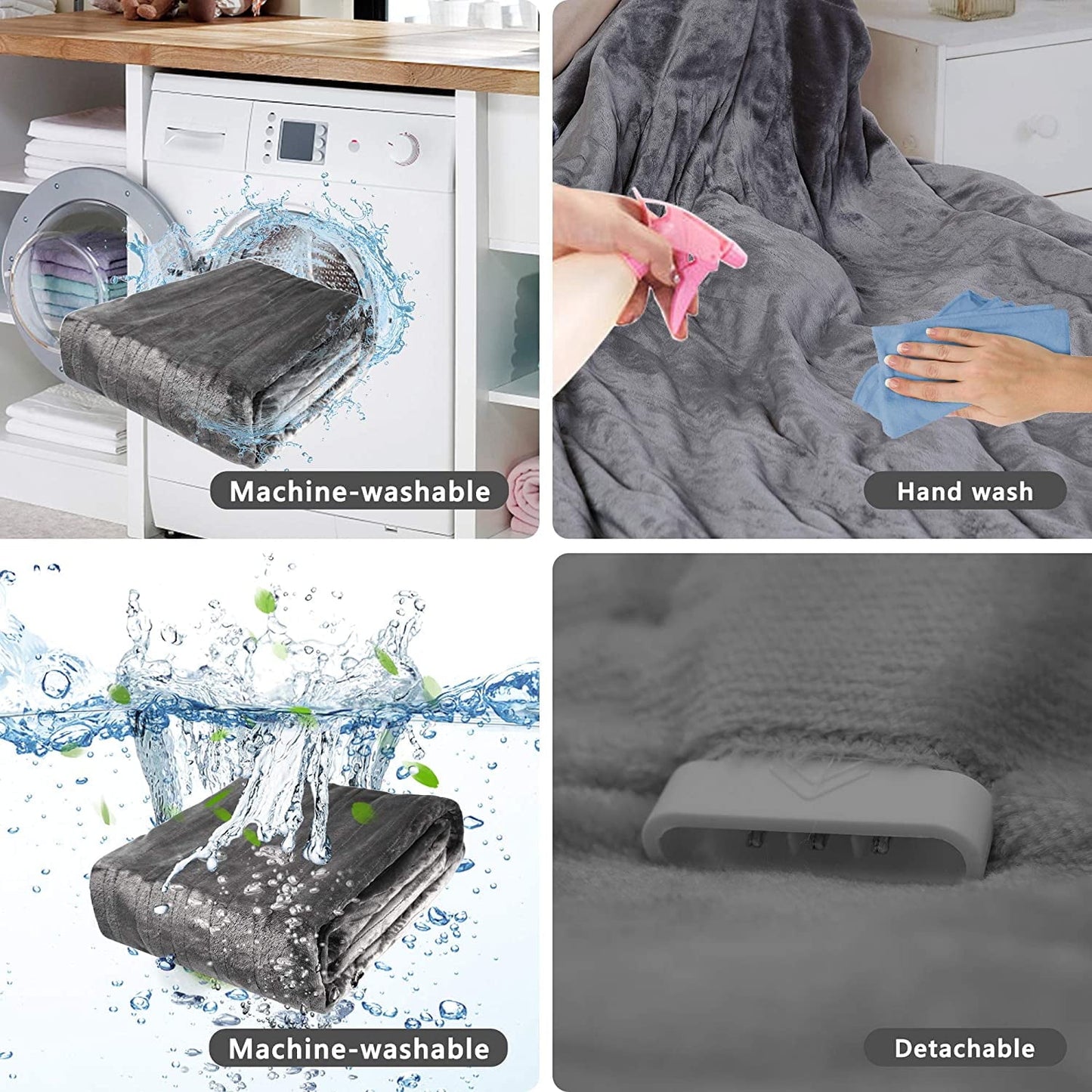 Royalcraft Electric Blanket Queen Size 84"x90" Flannel Heated Throw Blanket, Dual Controls Setting Electric Blanket, 10 Heating Levels, 12H Auto-off, Grey