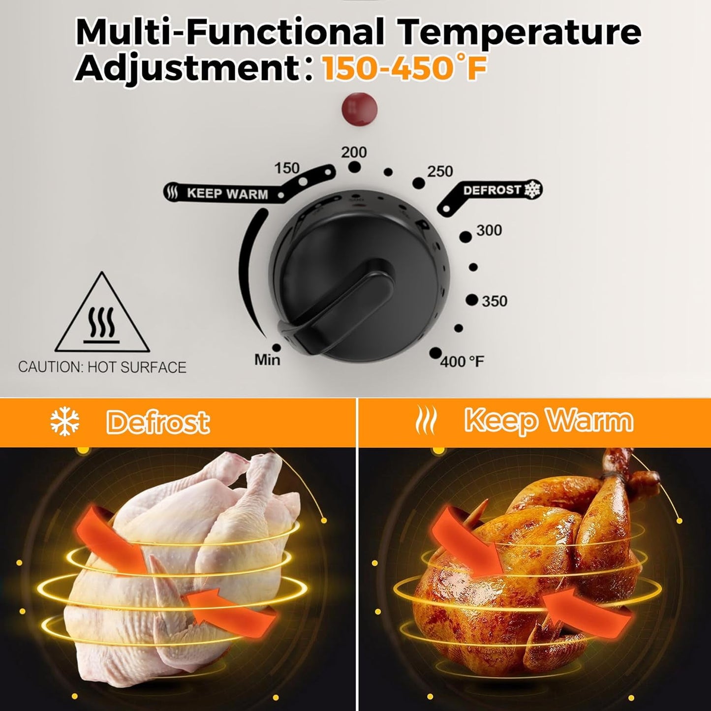 Superjoe 8QT Electric Roaster Oven, Self-Basting Lid, Defrost Warm Function, Removable Pan and Rack, Stainless Steel, White