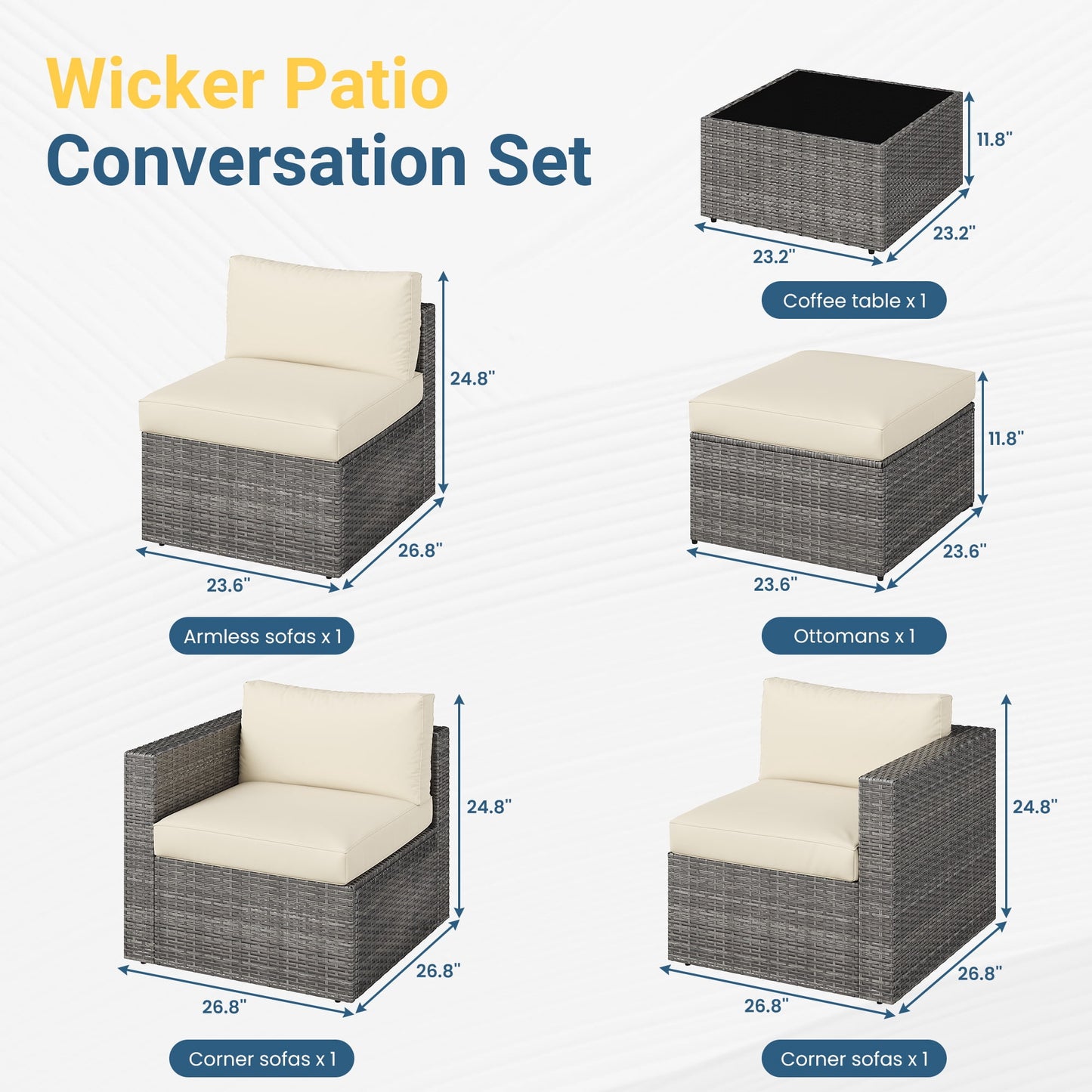 Mayincolor 5 Piece Outdoor Patio Sectional Furniture Set, Rattan Outside Couch, Wicker Conversation Sofa for Balcony, Porch, Backyard, Deck, Garden,Beige