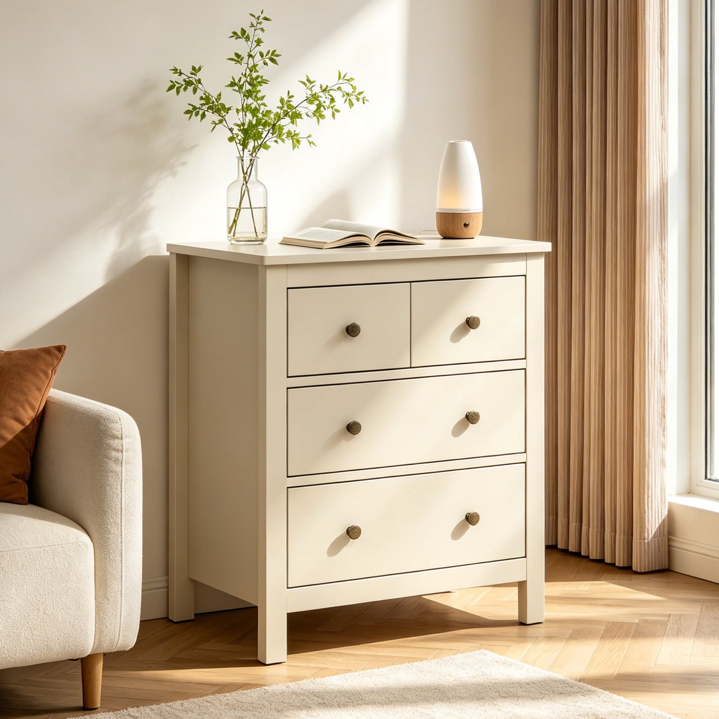 May in Color Beige 3 Drawer Dresser Set of 2, 27" Tall Nightstand Organizer, Wood Chest of Drawers with Storage, for Bedroom, Living Room, Entryway