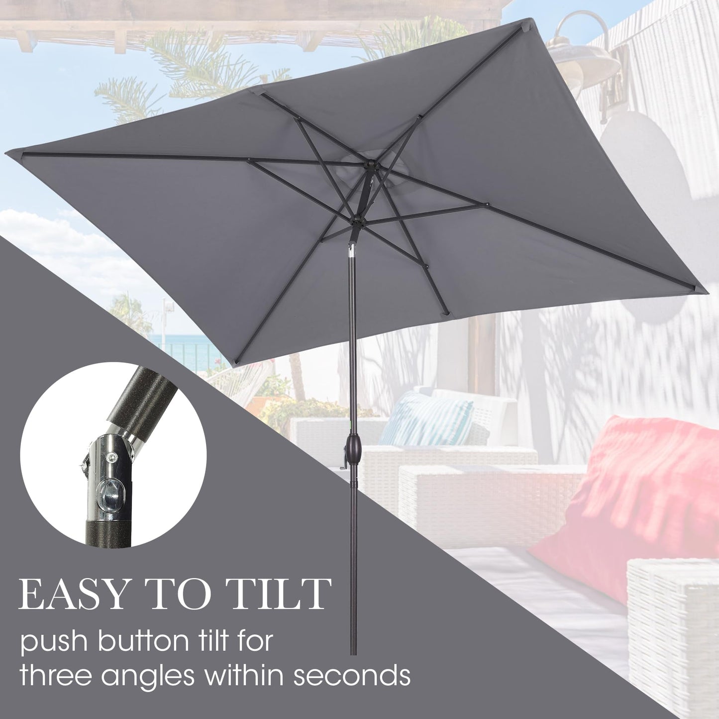 Heynemo 10x 6.5ft Rectangular Patio Umbrella, Outdoor Table Market Umbrella with Crank, 6 Steel Ribs, Polyester Canopy, Aluminum Pole,Red