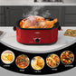 Sunvivi Roaster Oven with Self-Basting Lid, 24qt Electric Roaster with Removable Pan & Rack, Turkey Roaster Oven with Defrost & Warm Function, Stainless Steel, Red