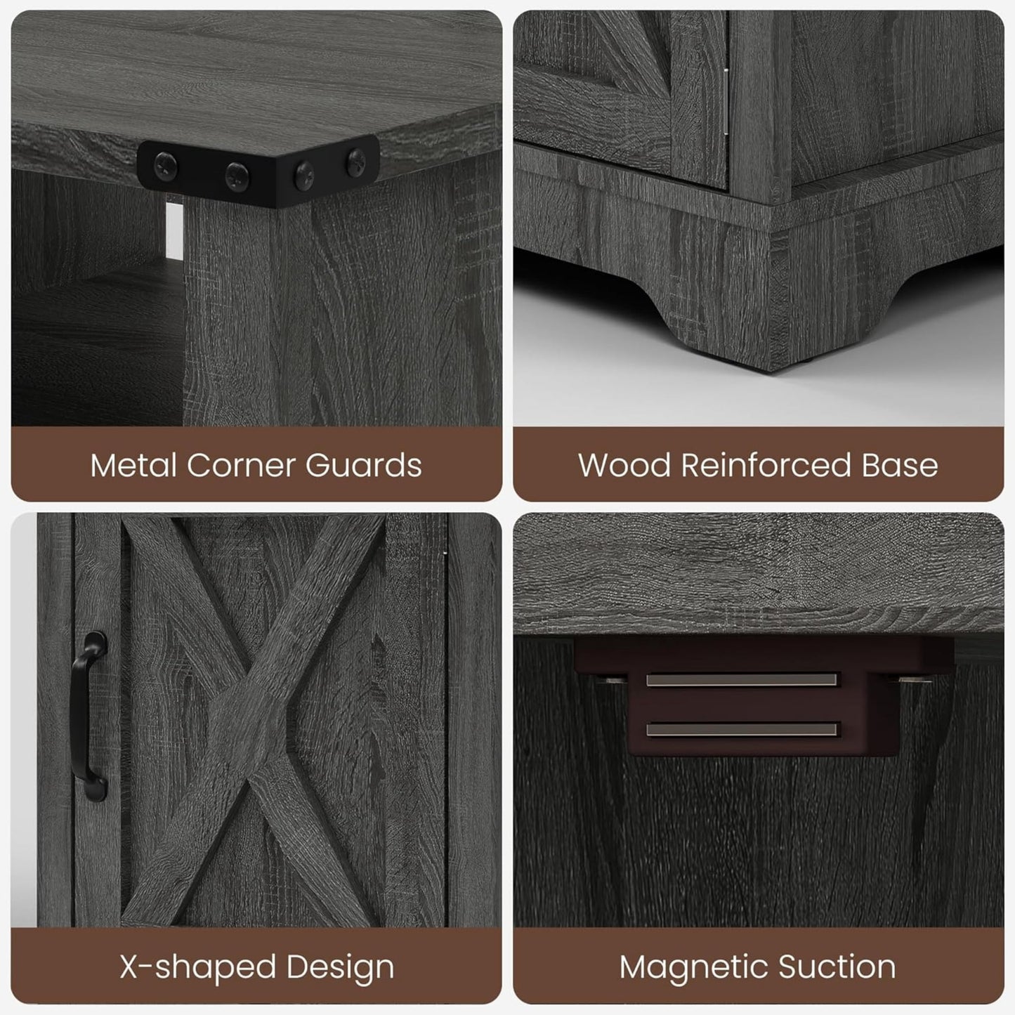 Superjoe LED Nightstand Set of 1 with Charging Station, Bedside Table with Storage Cabinet and Shelf, Rustic End Table, Farmhouse Wooden Side Table, for Bedroom, Living Room, Grey