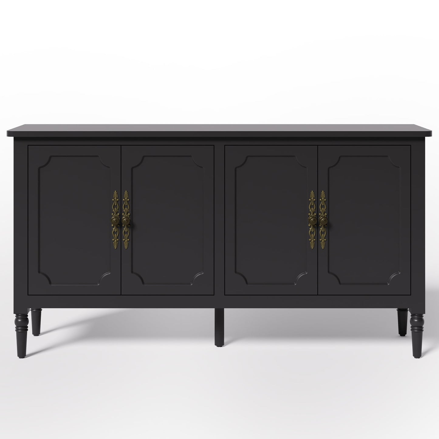 May in Color 58" Wood Buffet Cabinet, Mid-Century Modern Console Cabinet, with 4 Door & Media Storage, for Entryway, Living Room, Dining Room, Bedroom, Black