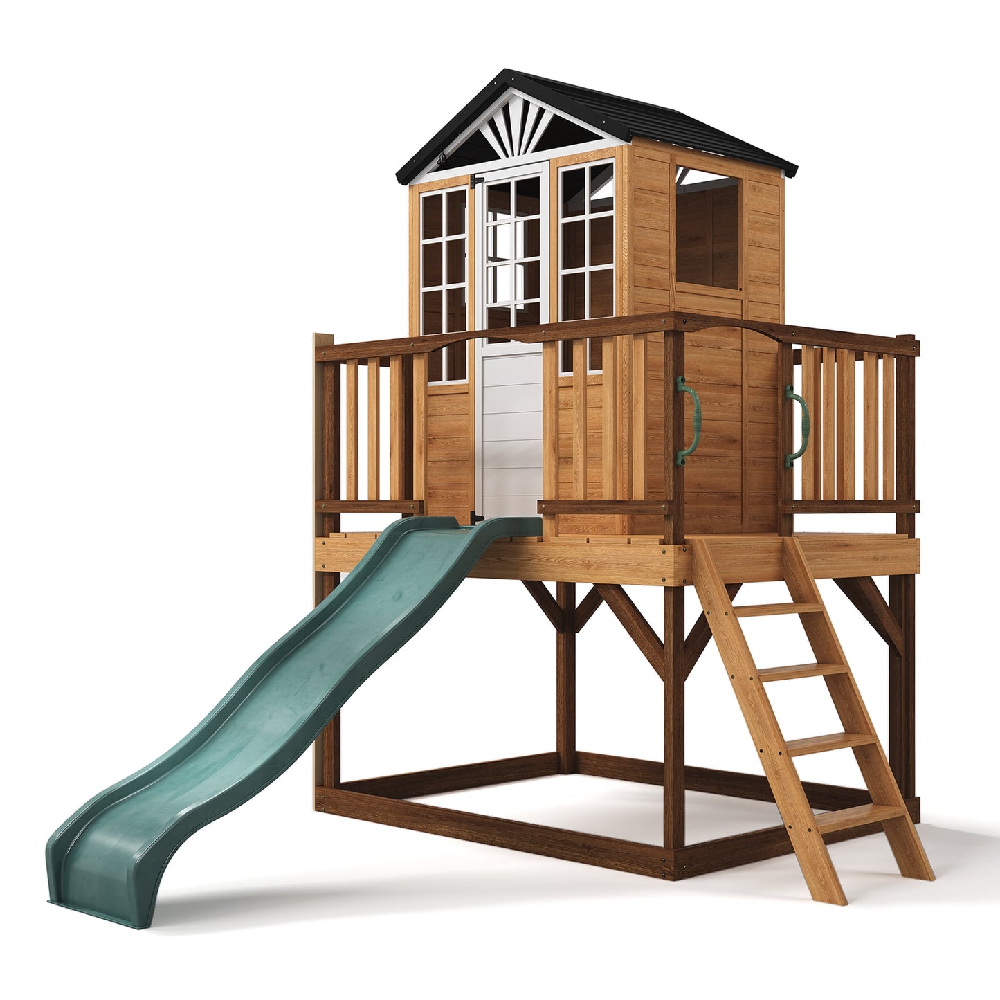 Heynemo All-in-One Backyard Playset for Kids 3-10: 9-in-1 Wooden Playhouse with Slide, Sandbox & Pretend Kitchen for Imaginative Outdoor Fun