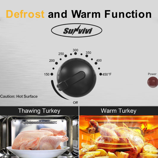 Superjoe 14 QT Electric Roaster Oven, with Self-Basting Lid, Stainless Steel Roaster Pan, Silver