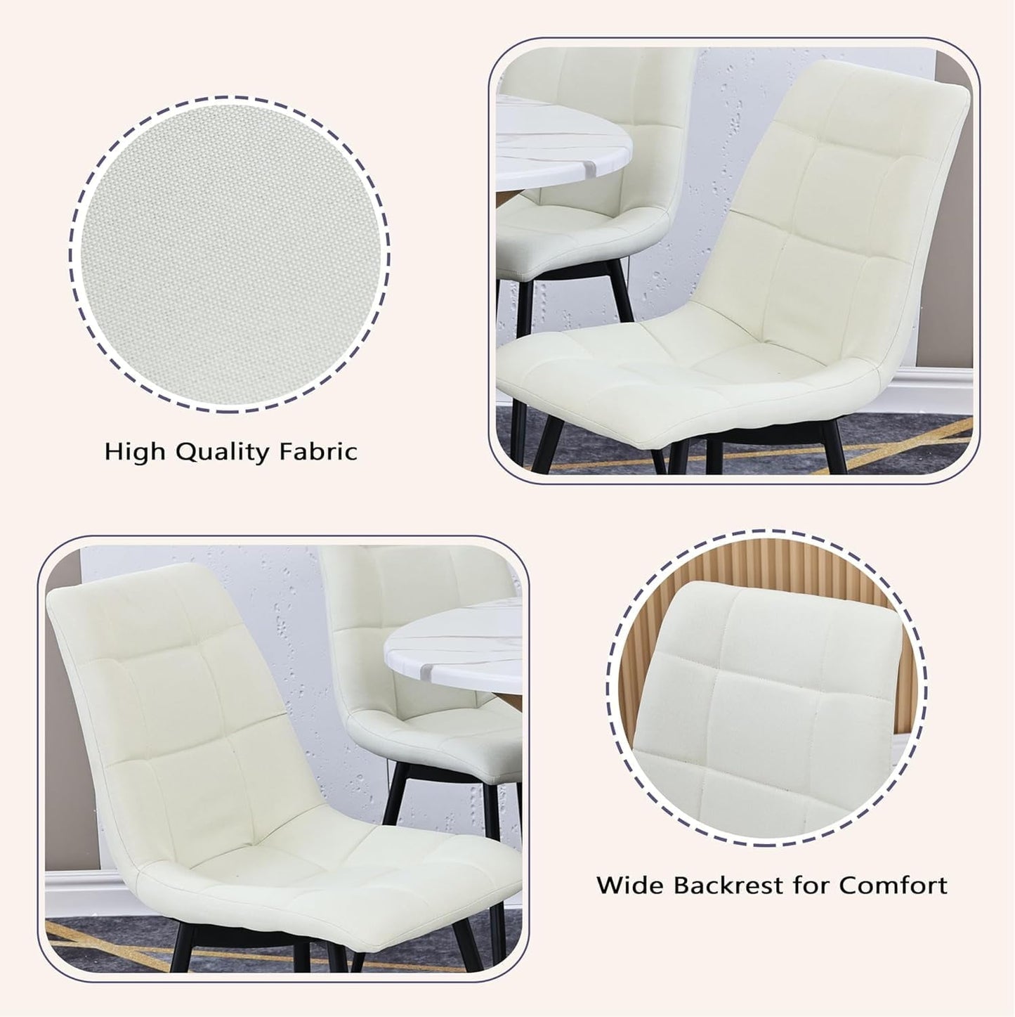 Royalcraft Modern Kitchen Chairs, Dining Chairs Set of 4, White Dining Chairs with Cushion Seat and Metal Legs for Living Room, Bedrooms, Kitchen, Beige