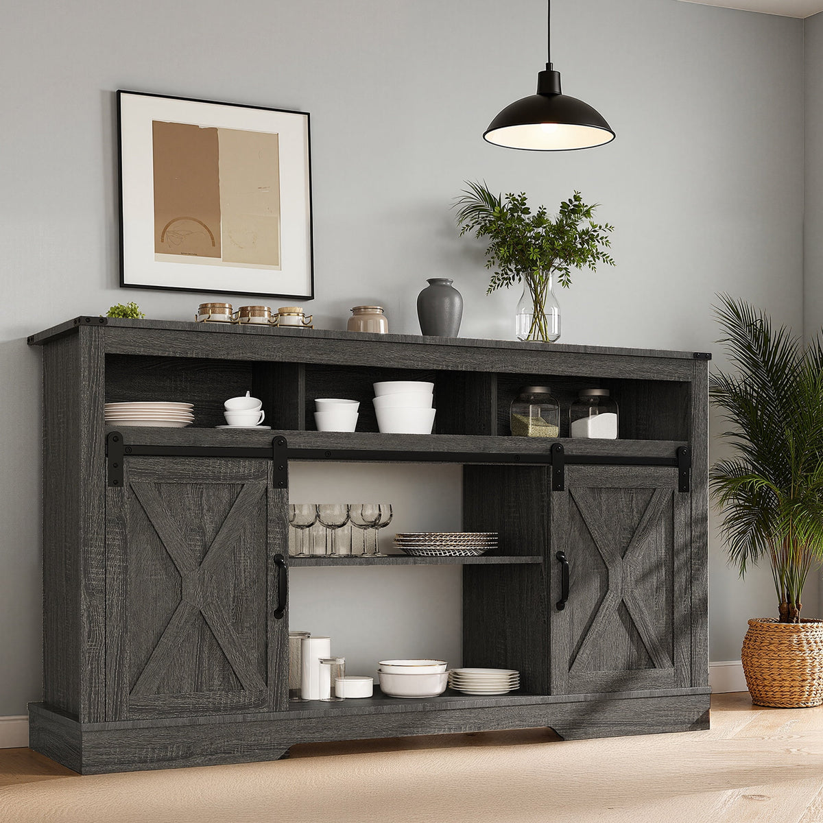 Royalcraft Adjustable Shelves Television Stand, Dark Grey, 58" x 34" x 16", 109 lbs