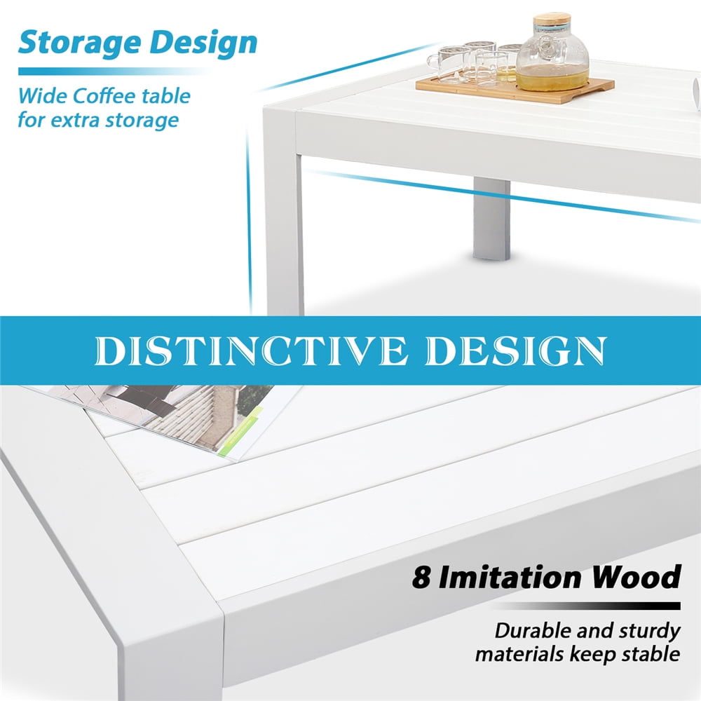 Superjoe Aluminum Outdoor Furniture Set 4 Pcs Patio Sectional Conversation Sofa Set with Coffee Table,White