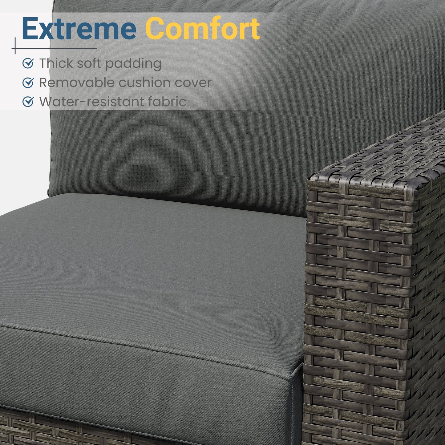 Heynemo 5-Piece Patio Furniture Set with Ottoman and Coffee Table, Outdoor Rattan Furniture Set with Gray Cushions